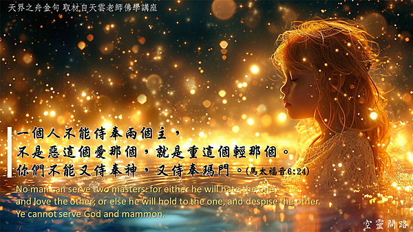 一個人不能侍奉兩個主，不是惡這個愛那個，就是重這個輕那個。你們不能又侍奉神，又侍奉瑪門。.png