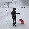 由於風雪過大無法到藏王山頂站，只好下山後玩玩滑雪板。