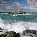 Godrevy Lighthouse and Rough Seas, Cornwall, England.jpg