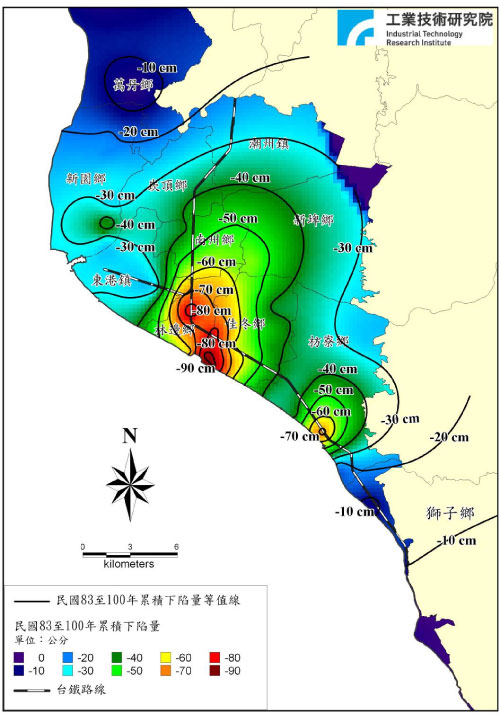 04.屏東平原地層下陷等高線圖