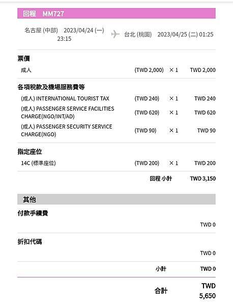 當日來回票價$5650 