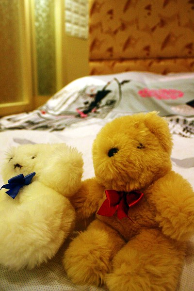 床上的可愛熊寶寶