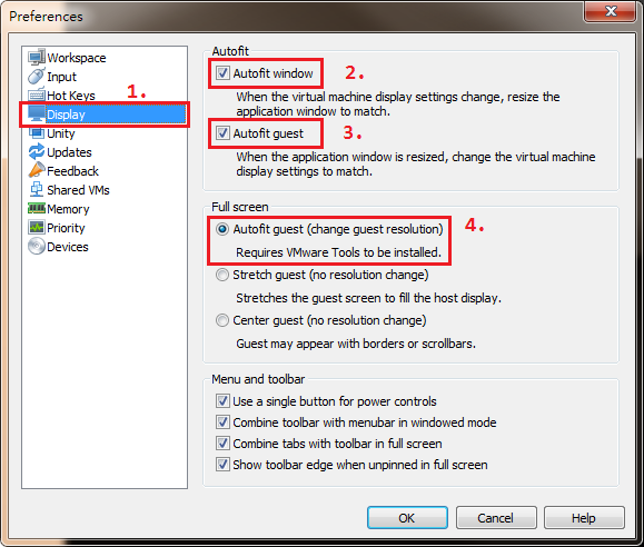 VMware Display Setting