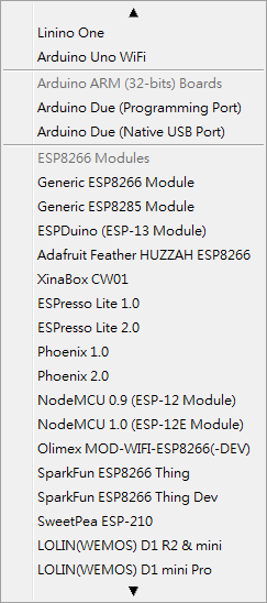 Select ESP8266 Boards