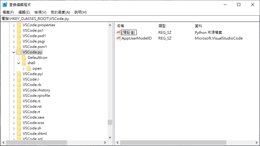 VSCode.py 的註冊內容 VSCode.py 的註冊內容
