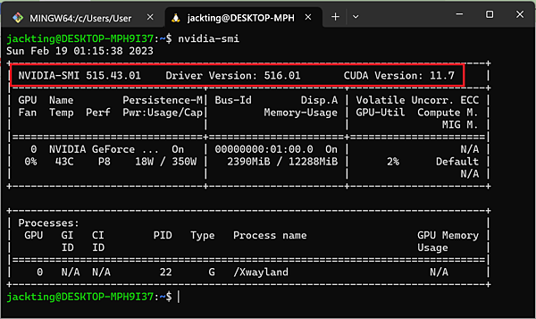 WSL distro nvidia-smi