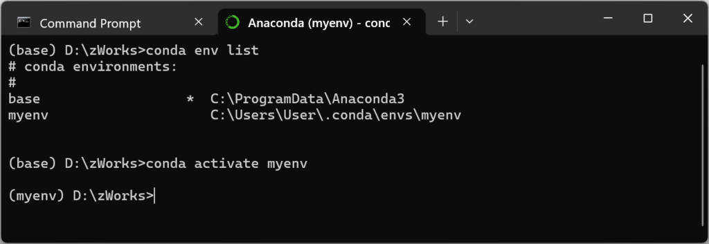 conda env list & activate