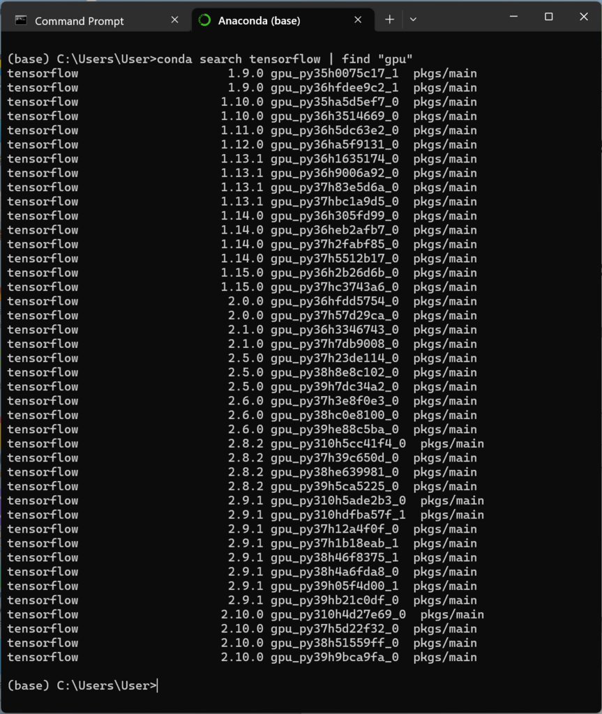 支援 GPU 的 tensorflow 版本