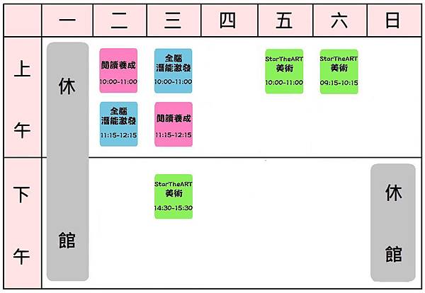 夏日拼盤課表