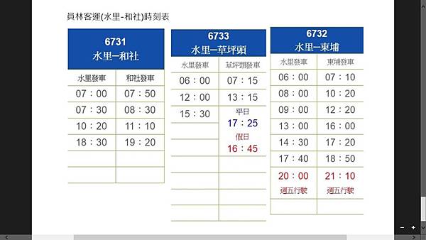 員林客運【水里-和社(同富)】發車時刻表
