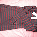 條紋長袖棉質T恤洋裝-暗紅