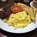 My brunch, with fillet, baked tomato, fried eggs and toasts, AUD 11.9.