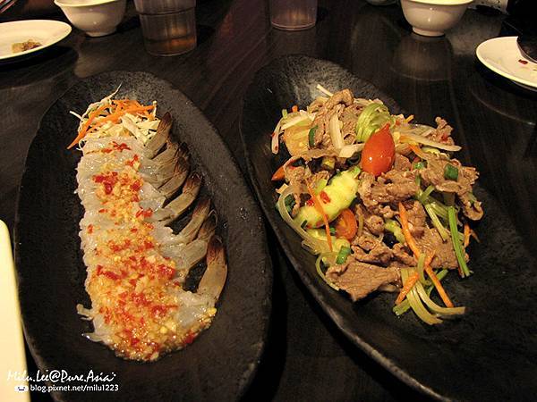 泰式生蝦和辣炒牛肉