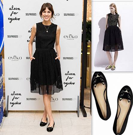 1206 Alexa Chung in Carven-Dress & Charlotte-Olympia-Kitty flats.jpg