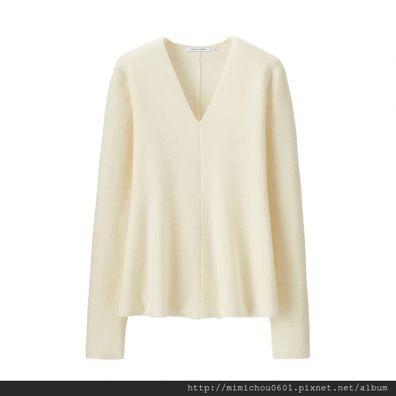 WOMEN LEMAIRE Milano Rib Flare V Neck Sweater ivory