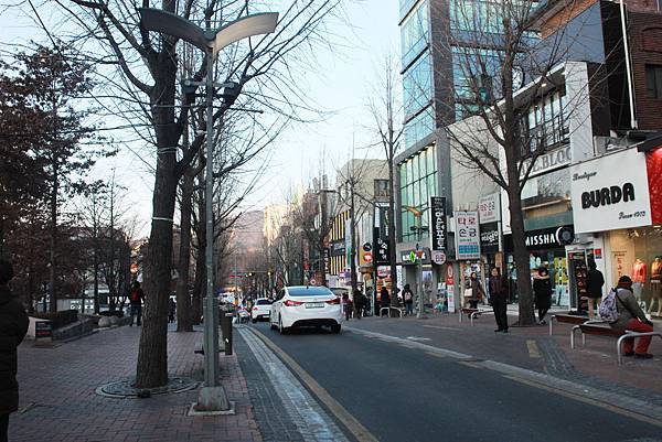 Street with shops near Ewha Womans University