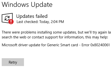 Microsoft Driver Update Error 0x80240061 Smart Card Error 0x80240061 For Windows 10 Generic Smart Card Error Fried Octopus with Sausage