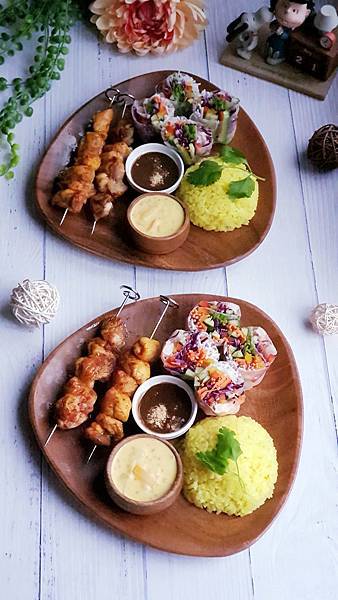 💛香茅雞腿串 💛越南蔬菜蝦捲 💛黃彩米飯餐點