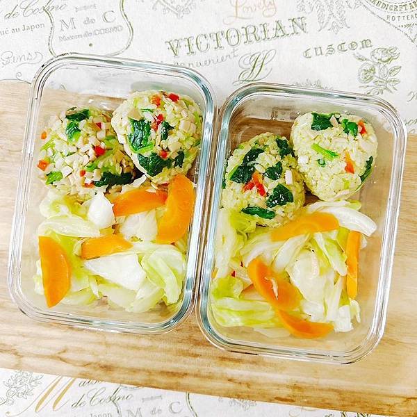 椒鹽杏鮑菇蔬菜彩米飯糰餐盒