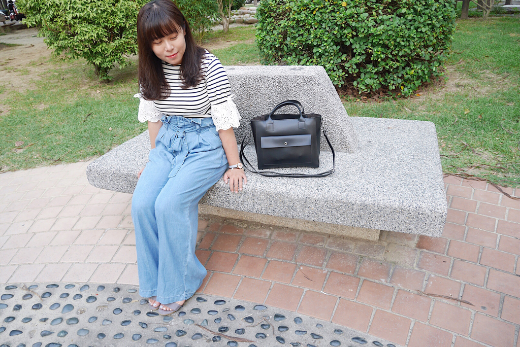 earth music&ecology高腰花苞寬腿褲穿搭