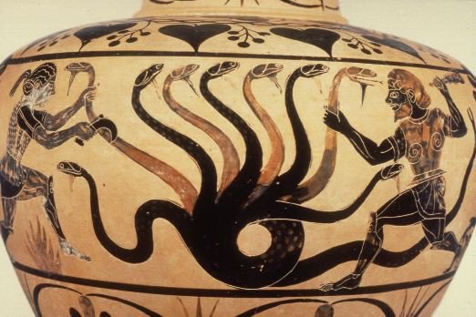 Heracles & the Hydra, Paestan black-figure hydra C6th B.C., J. Paul Getty Museum, Malibu