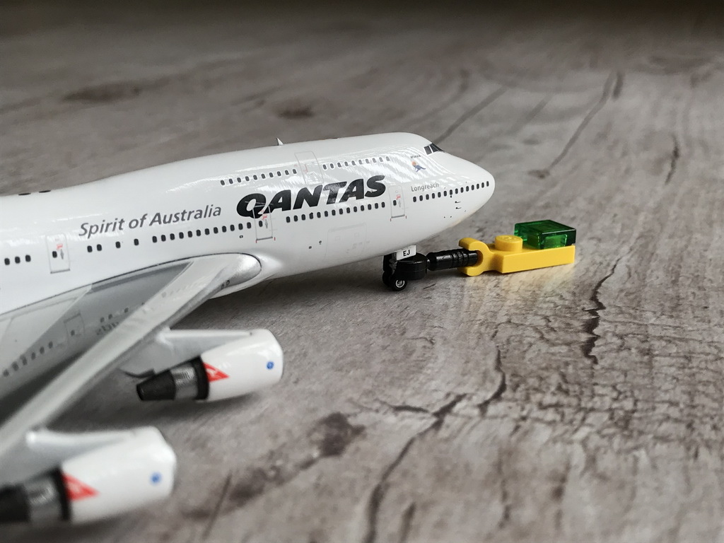 LEGO airport pushback tug and QANTAS 747 model-03