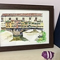 老橋-Ponte Vecchio-水彩畫07-裝框