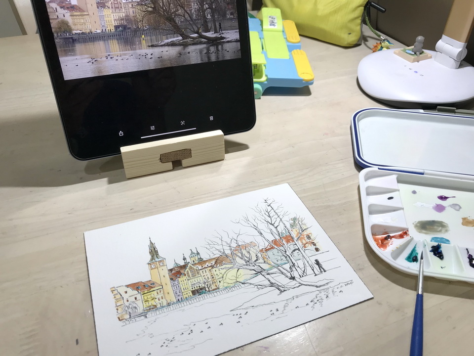 伏爾塔瓦河-布拉格-水彩 伏爾塔瓦河-布拉格-水彩