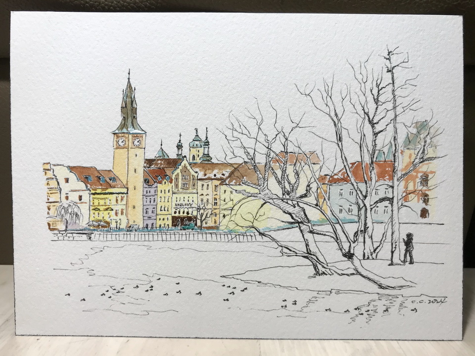 伏爾塔瓦河-布拉格-水彩 伏爾塔瓦河-布拉格-水彩