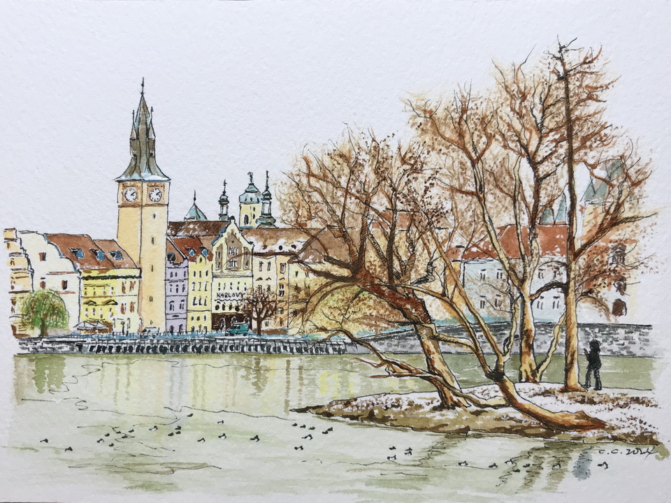 伏爾塔瓦河-布拉格-水彩 伏爾塔瓦河-布拉格-水彩