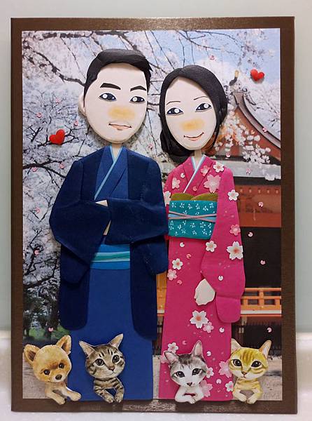 結婚證書、書約、客製化手工卡片、紙雕卡片、手繪Q版人像、量身訂製、求婚、手作、情人節禮物、紀念日、結婚禮物、情人節卡片、生日卡片#日本櫻花 #和服 #貓咪