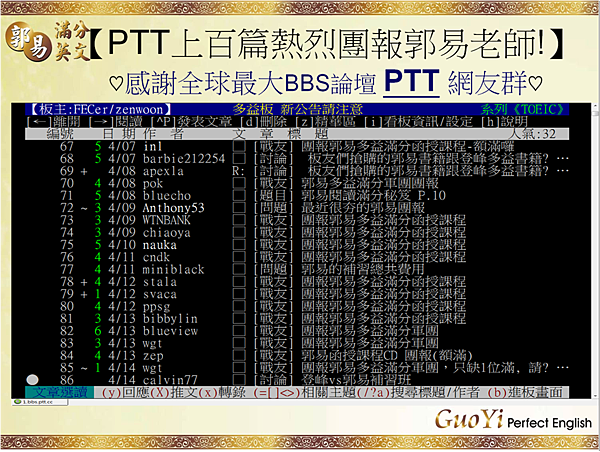 PTT全球最大BBS網路論壇上百篇討論團報郭易老師