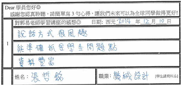 能準確抓住學生問題點 資料豐富 很風趣