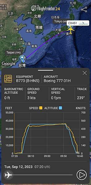 《飛行記錄》國泰航空 CX451 NRT-TPE B777-