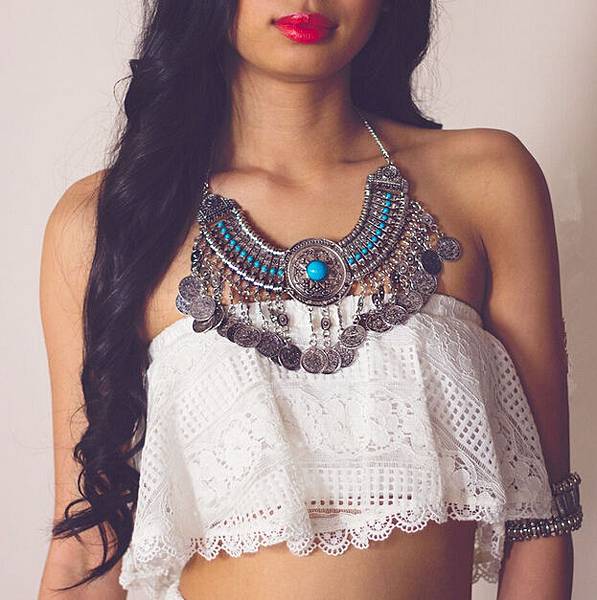 Bohemia-Vintage-Zamac-Ethnic-Gypsy-Coachella-Silver-Medium-Jewelry-Beads-Carving-Metal-Coin-Fringe-Statement-Necklace