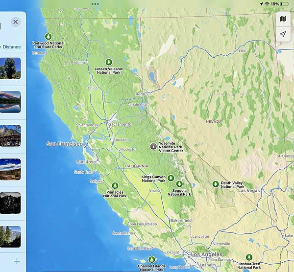 美國加州國家公園分佈圖及自駕探訪路線
