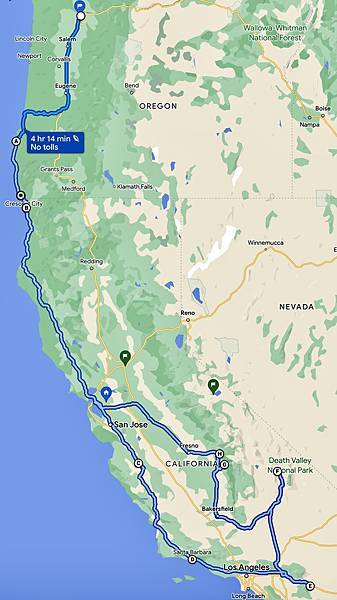美國加州國家公園分佈圖及自駕探訪路線
