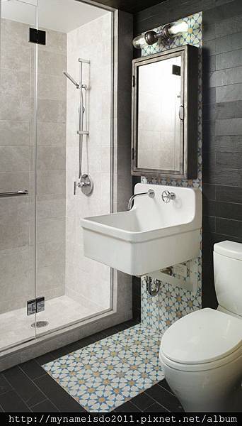 Beautiful-Moroccan-Fabric-look-New-York-Eclectic-Bathroom-Decorating-ideas-with-accent-tile-Barn-Lighting-bathroom-mirror-dark-floor-exposed-plumbing-frameless-shower-door-industrial.jpg