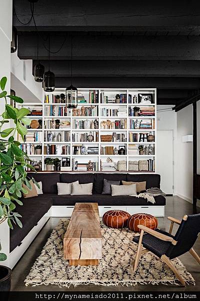 Superb-Moroccan-Fabric-method-Portland-Industrial-Living-Room-Image-Ideas-with-black-ceiling-Black-sofa-black-wood-beam-built-in-shelves-chair-corner-sofa-painted-wood.jpg