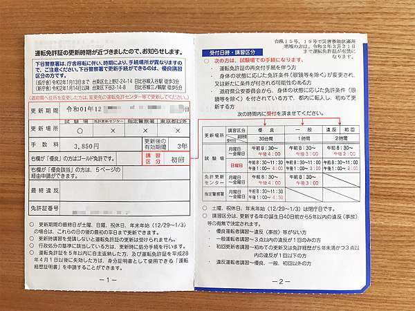 東京都自動車免許更新