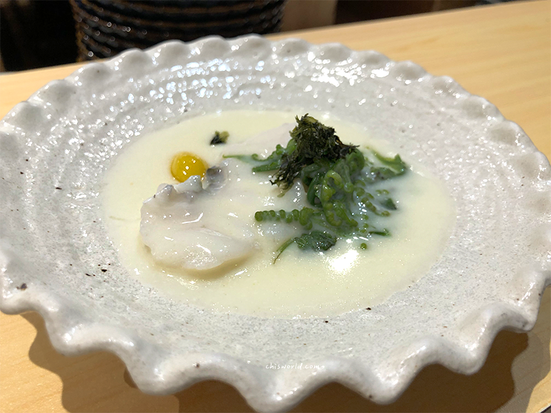 鮨初日式無菜單料理石佬魚奶油味噌，奶香味十足
