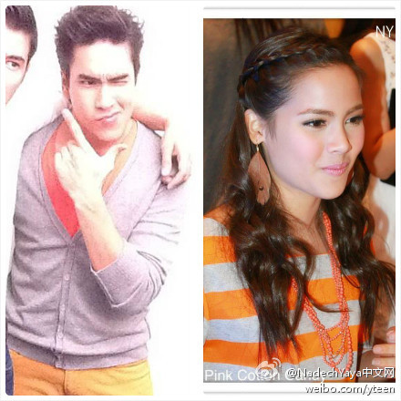 Nadech和Yaya雖然2012-08-26晚不同地方不同活動，但兩人的穿著卻都是橙灰搭配，兩家主辦方真是有默契，連廣告色都這麼配！