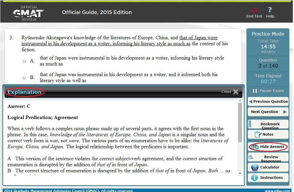 Practice Mode - Sample Questions - Answer