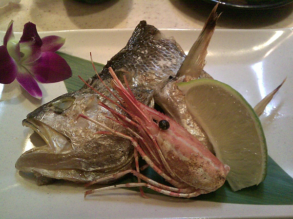 第七道-烤魚跟牡丹蝦頭