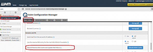 CPanel, Exim, PTR, DNS, Cache