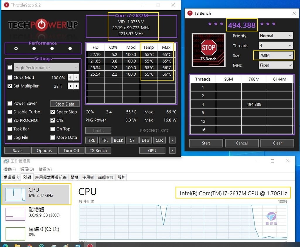 ThrottleStop筆電CPU超頻教學速度調整懶人包 如何使用TS Bench做變速與溫度燒機測試? BD PROCHOT與處理器CPU