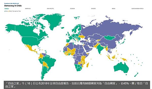 「2023年全球自由報告」/2019自由之家發布年度報告，台