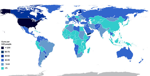 槍枝管制/擁槍率/全球槍枝犯罪率/日本每一百人中只擁有 0.
