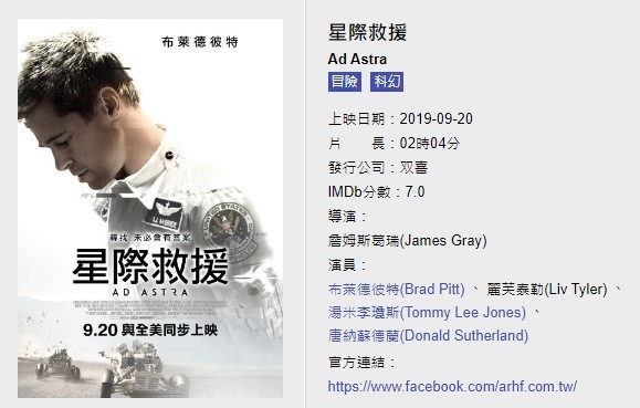 星際救援 Ad Astra 讓布萊德彼特 Brad Pitt 踏上前往群星的旅程 利馬計畫發現外星生物不存在 姜朝鳳宗族 痞客邦