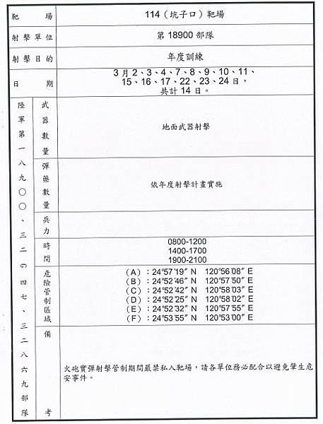 新豐坑子口靶場佔地三百六十多公頃/陸軍第6軍團21砲指部國軍